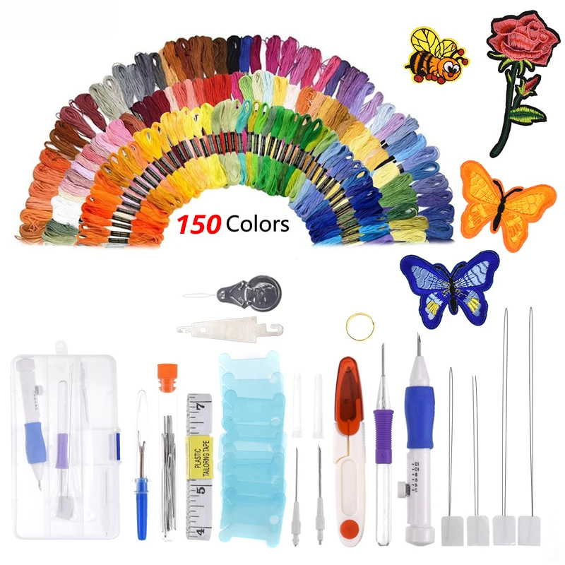 Magic Embroidery Pen Punch Needle Kit Craft 100150 Colors Cotton Sewing Skein Embroidery Thread Floss Skein Kit DIY Sewing Tool (3)