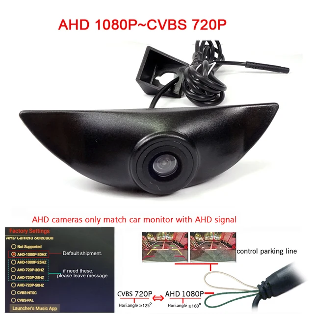 Caméra frontale 1920x1080P AHD fisheye 180deg pour Nissan, caméra HD CVBS avec Logo intégré 