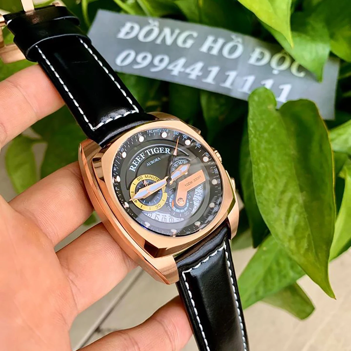 Мужские наручные часы Reef Tiger/RT модные квадратные спортивные со стальным кожаным