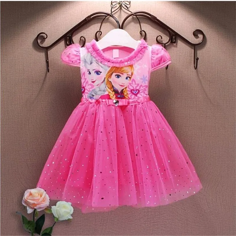 Платье Анны и Эльзы для девочек, одежда для детей, платье принцессы для девочек, косплей костюмы, Детские платья для танцев для девочек - Цвет: Розовый