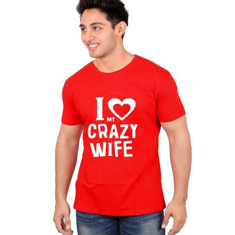 Модные футболки SKMY в стиле Харадзюку с надписью «I LOVE MY CRAZY» для мужа и жены пары с коротким рукавом для мужчин и женщин Летняя одежда топы (art.: 3a398fe6db2) - 3a398fe6db2