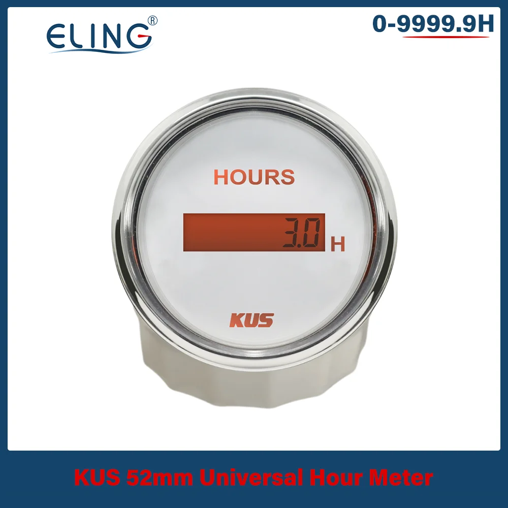 New KUS 52mm Digital Hour Meter 9-32VDC LCD Hourmeter Waterproof Time Gauge For Auto Boat with Red/Yellow Available Backlight engine hour meter