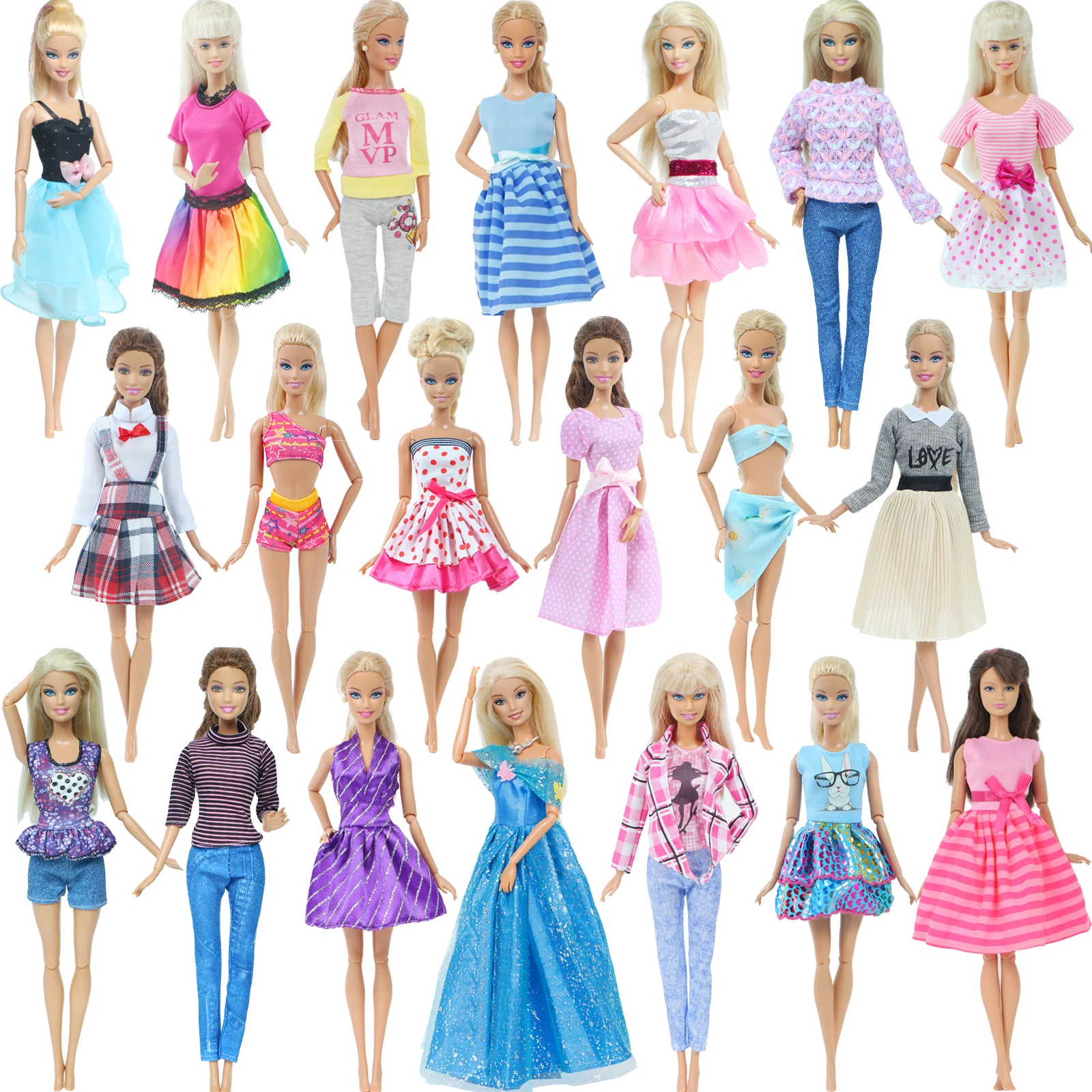 Barbie Boneca Roupas Conjunto roupas de moda conjunto para presente menina  85 Pcs 10 Pacotes 75 Pcs