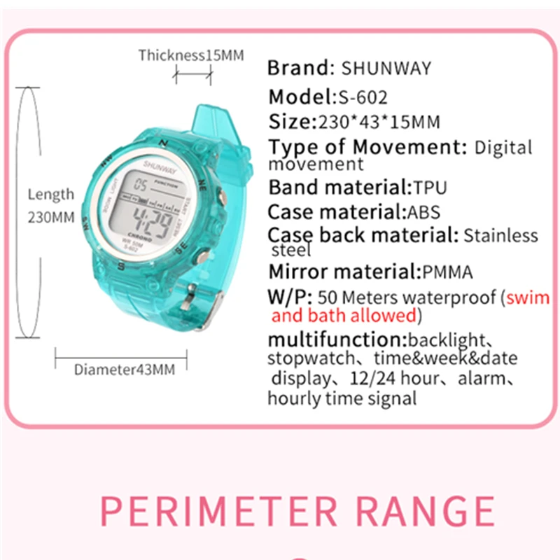 Swimming Electronic LED Watch Digital Sports 5Bar Waterproof Watches for 3~12 Years Old Boys Girls Casual Baby Clock Gift 602 3