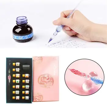 

Gift 12 Colors Ink With Holder For Calligraphy Stationery Glass Pen Set Drawing Easy Clean Painting Decor Art Signatures Kids