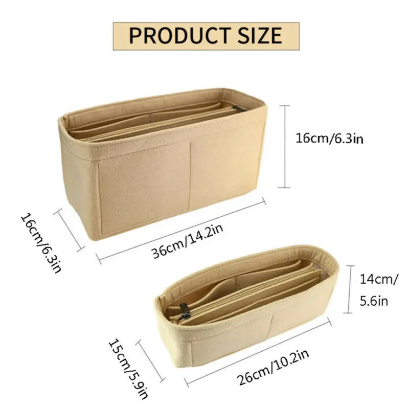 Felt Cloth Cosmetic Bag Women Travel Insert Bag Lady Makeup Purse Big liner Lady Makeup Cosmetic Bag Tote Female Organiser Pouch