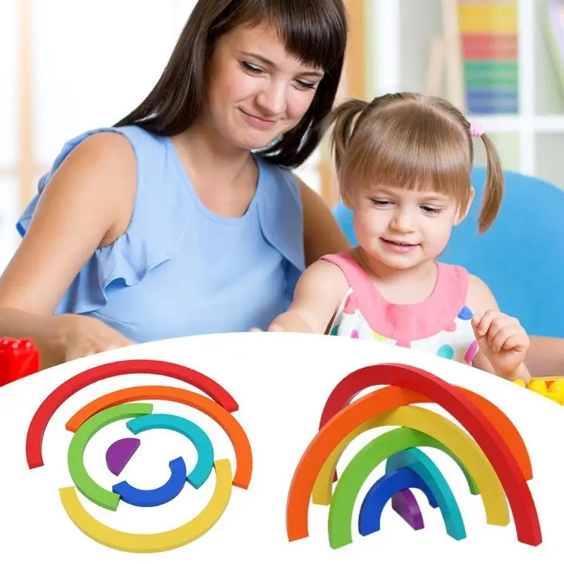 Greatest  Wooden block rainbow kids children building blocks wooden toys baby early learning montessori educa