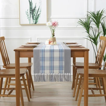 

simple classical lattice table runner home tassel bed runner decorative checked tea tablecloth dust proof