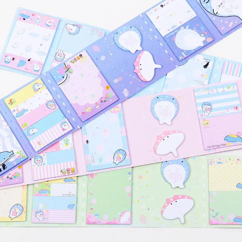 12*20pcs Small Notebook Bookmark Stationery Office Supply Cartoon Dolphin Cute Stickers Sticky Note Folding Portable Toy | Игрушки и