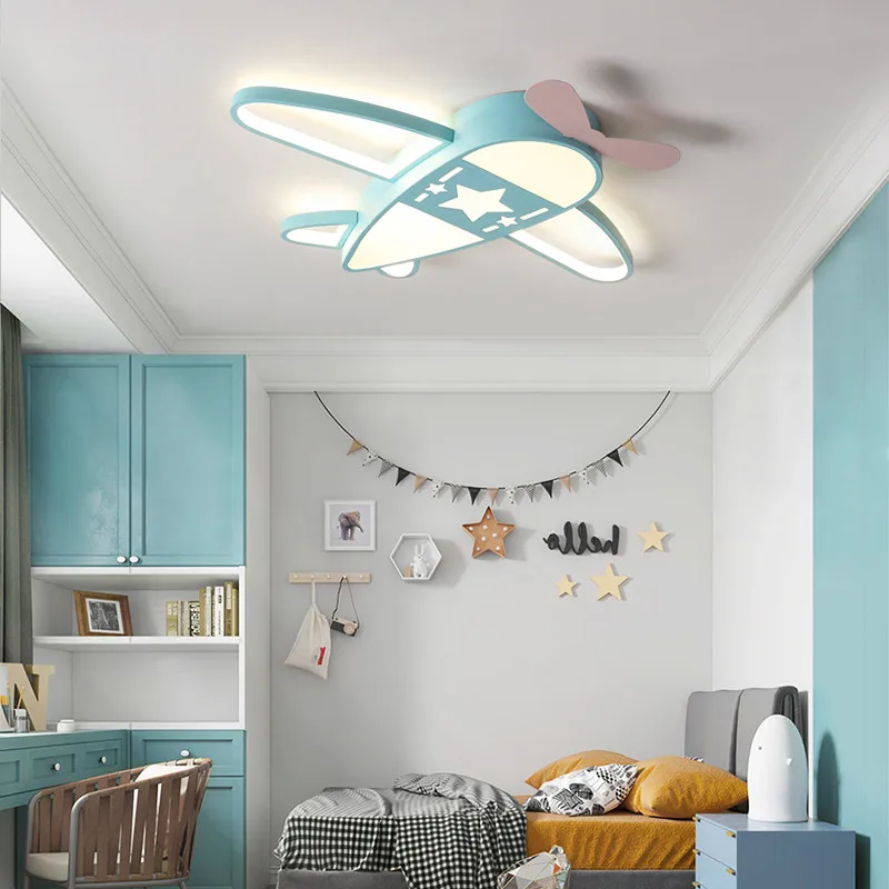 Ventilador de teto com luz LED para quarto de criança, helicóptero  decorativo interno 744759703682
