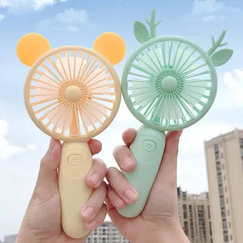 

Usb Mini Charge Fans Desktop Handheld Fawn Cartoon Electric Fan With Light Quiet 3 Speed Adjustable Travel Outdoor Cooling