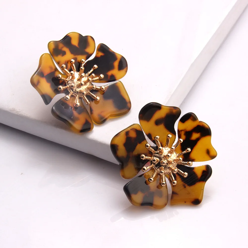 

New Bohemia Acrylic Flower Stud Earrings for Women Fashion Leopard Exaggerated Earrings Big Sweet Earring Brincos Jewelry Gifts