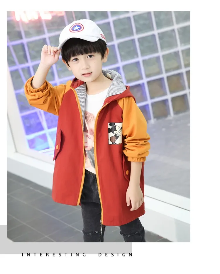 Anlencool/ г. Новая детская куртка для мальчиков Длинная ветровка Корейская версия осеннего пальто с Микки Маусом для мальчиков детская куртка для мальчиков