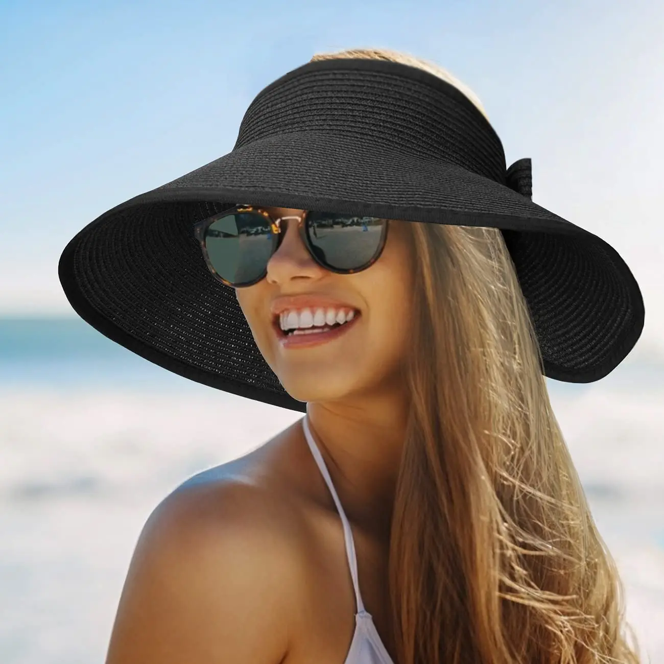 Women Summer Visors Hat Foldable Sun Cap Wide Large Brim Beach Straw