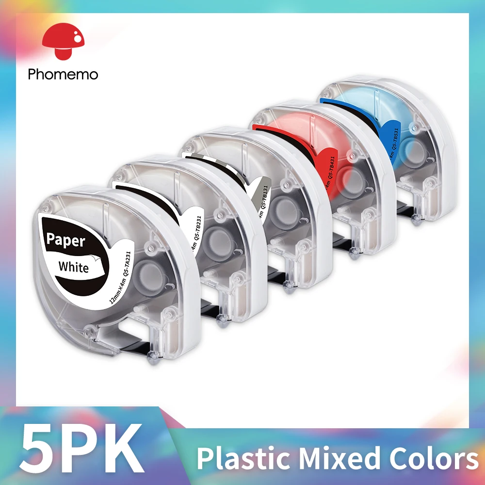 Phomemo P12 Label Maker Recargas Fitas de Etiqueta para Uso Interno Plástico Papel Farbic Laminado Preto no Multicolorido