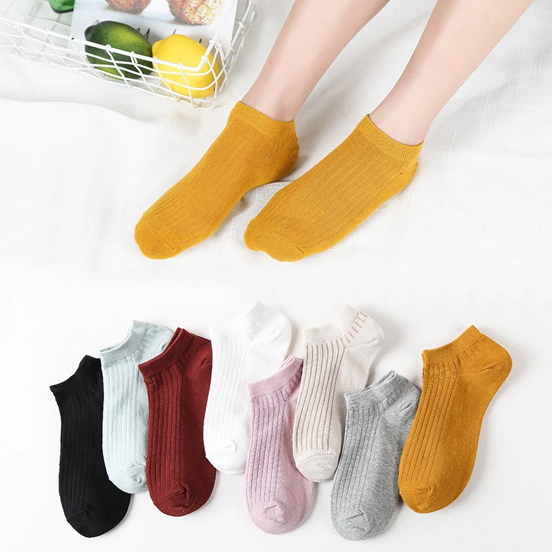 

Sale Low Cut Cotton Short Socks Hosiery Solid Color Vertical Stripes Casual Simple All Seasons Sport Women Ankle Socks