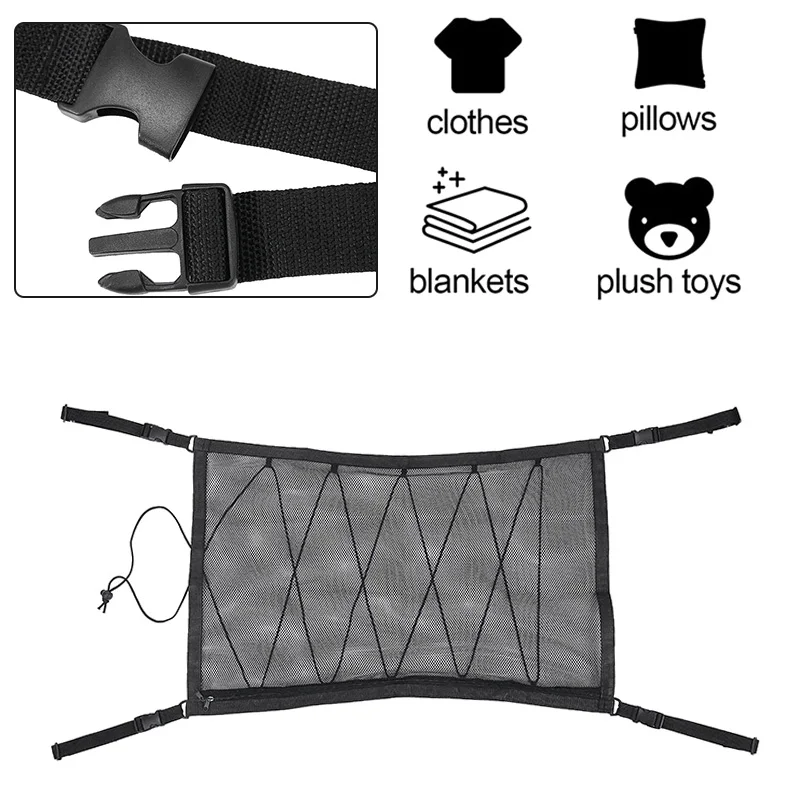 1PCS 90*65cm Black Car Roof Ceiling Cargo Net Pocket Mesh Organizer Storage Bag Pouch for Car Truck Van SUV