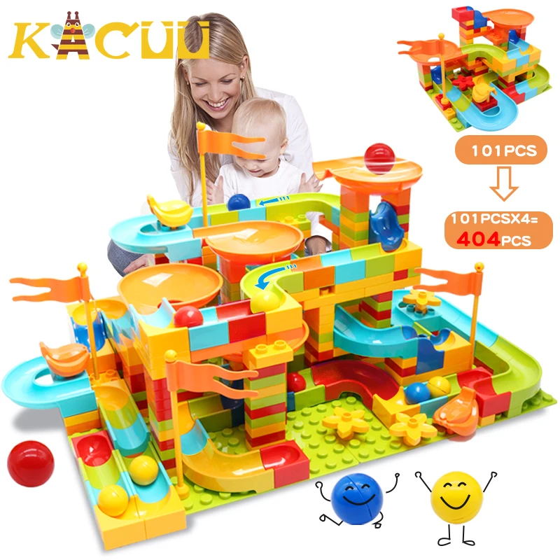 

404PCS Big Size Marble Race Run Blocks Maze Ball Track Building Blocks Plastic Funnel Slide Assemble DIY Bricks Kids Gift