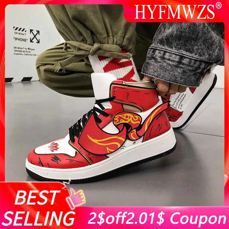HYFMWZS/модная повседневная мужская обувь с граффити в стиле аниме; индивидуальная обувь; zapatillas hombre Deportiva; Красные кроссовки на платформе; размеры 39-44