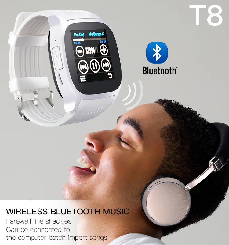 T8 HD экран Смарт-часы с камерой сенсорный экран Bluetooth Смарт-часы Поддержка SIM и TF карта камера для Android IPhone 1yw