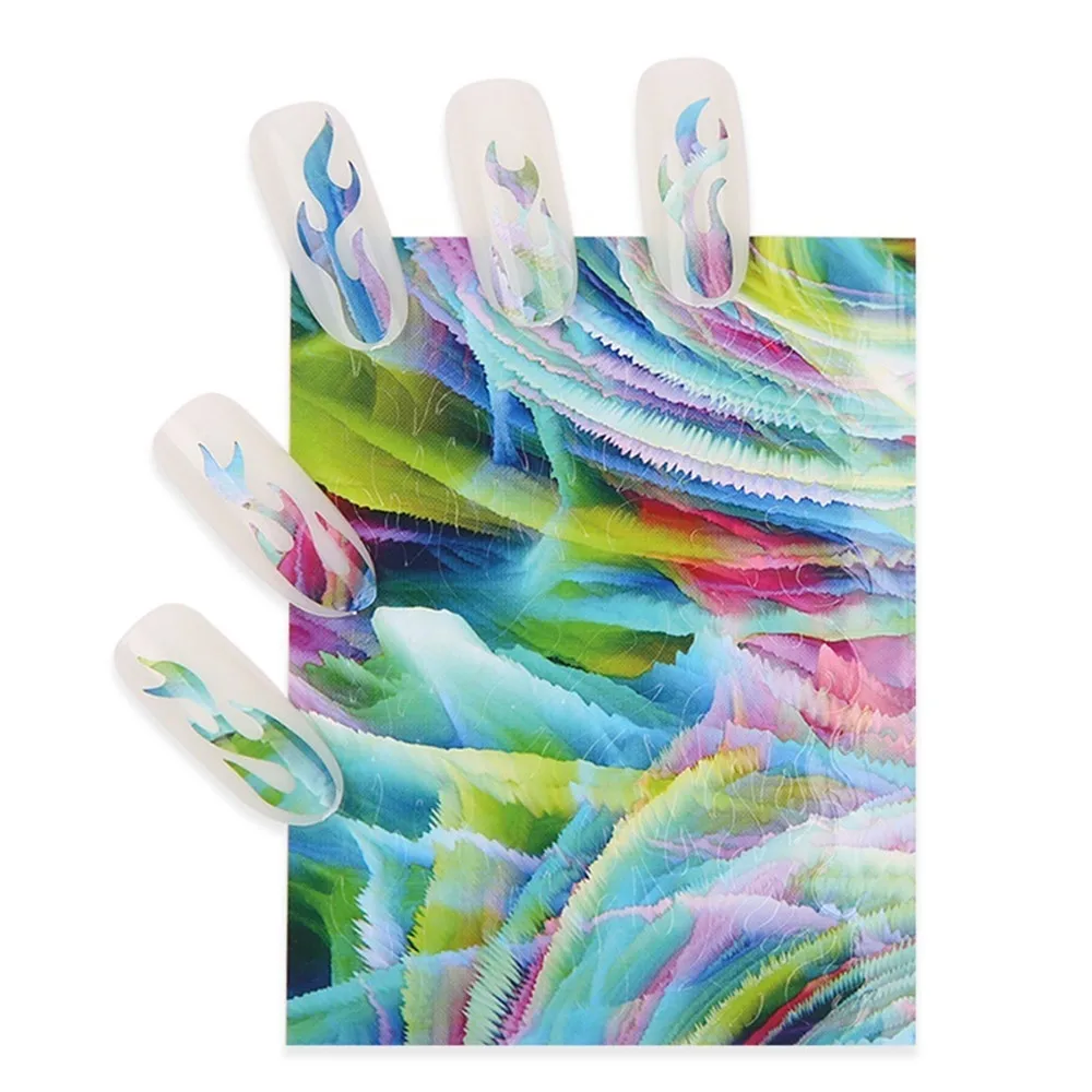 6Pcs/Set Fire Holographic Nail Sticker Leaf Self Adhesive Decal Thin Laser Stripe Sticker Diy Nail Foil Nail Art Sticker