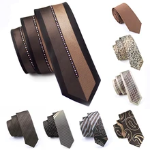 Hi-Tie коричневый 6 см ширина тонкий галстук для мужчин шелк 14 видов стилей Пейсли тонкий узкий мужской галстук шоколадный Свадебный галстук