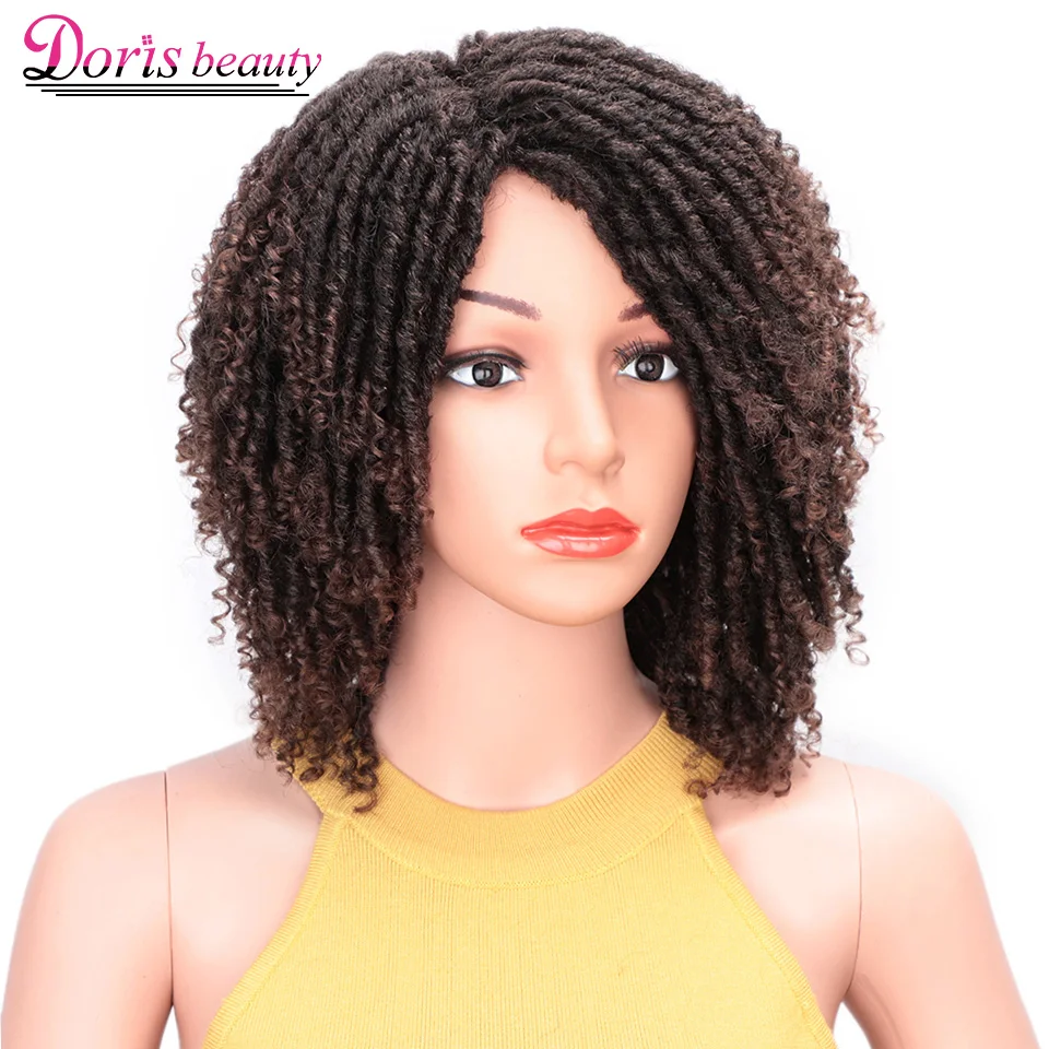 

14 inch Dreadlock Hair Wig Soft Short Synthetic Wigs For Black Women Ombre Brown Curly Twist Hair Faux Locs Crochet Braids Wigs