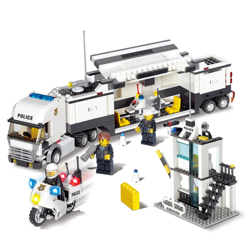 Tanie 6727 policja policja miejska stacja straży przybrzeżnej SWAT Truck Building Blocks DIY figurki cegły zabawki kompatybilne z Legoinglys