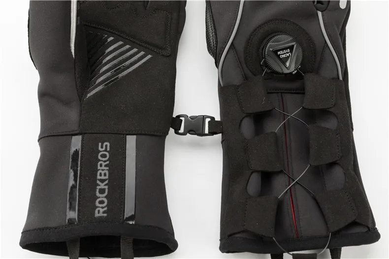 ROCKBROS MTB Зимние перчатки для велосипеда сенсорный экран регулируемые зимние теплые флисовые перчатки для велосипеда ветрозащитные лыжные спортивные мужские перчатки