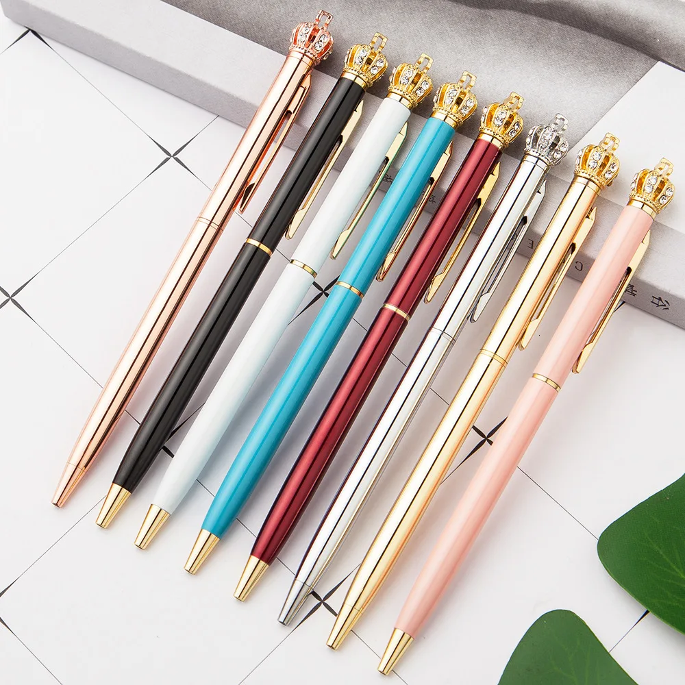 Beautiful Crystal Shiny Metal Crown Ballpoint Pen 1 PCS School Office Stationery Supplies ballpoint pen