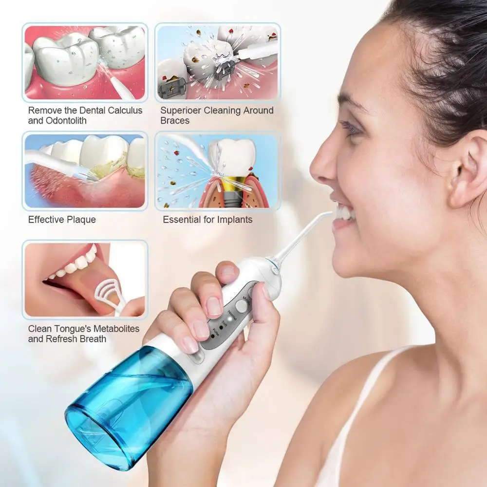  Oral Irrigator Cordless Water Flosser Teeth Cleaner Destone 300ML Portable and USB Rechargeable Ora