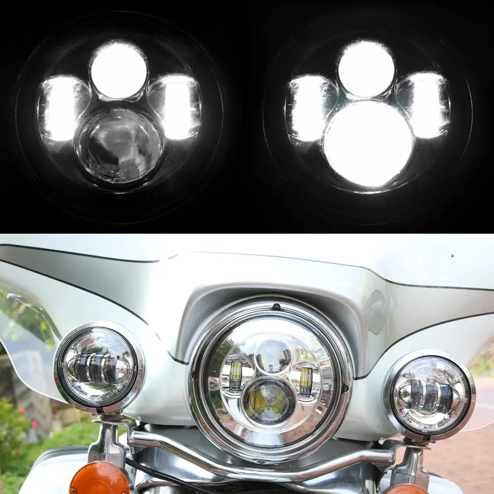 Для Harley Круглый " Мотоцикл черный проектор двигатель светодиодный светильник лампа головной светильник для улицы Glide Softail FLHX F Touring Trike