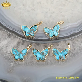 

5pcs Natural Gold Line Turquoises Butterfly Pendant Findings,Plated Gold Caps Butterfly Charms For DIY Earrings Jewelry Making