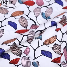Абстрактная цветная шелковая ткань с принтом в виде листьев, 93% натуральный и 7% спандекс, эластичная атласная ткань, платье-рубашка тутового цвета