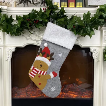 

Christmas Stocking Large Xmas Stocking Non-woven Fabric Wool Plush Faux Fur Cuff for Christmas and Family Party Decoration