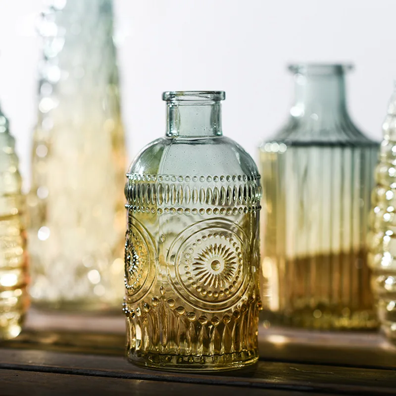 European Hipster Embossed Transparent Glass Vase Home Decoration Vases for Homes Flowers Wedding Decoratio 5