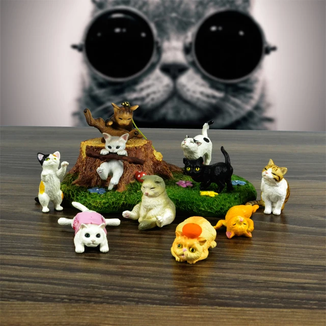 Japanese genuine bulks 10 sets cute pets black kitten Ragdoll Burmilla Shorthair Exotic Ocicat Manx Tuxedo Cat desktop figures 3