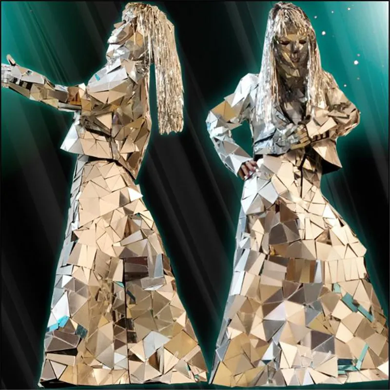 Q07 Singer stage performance outfit silver mirror women suit dj dresses female disco wear jacket costume dance | Дом и сад