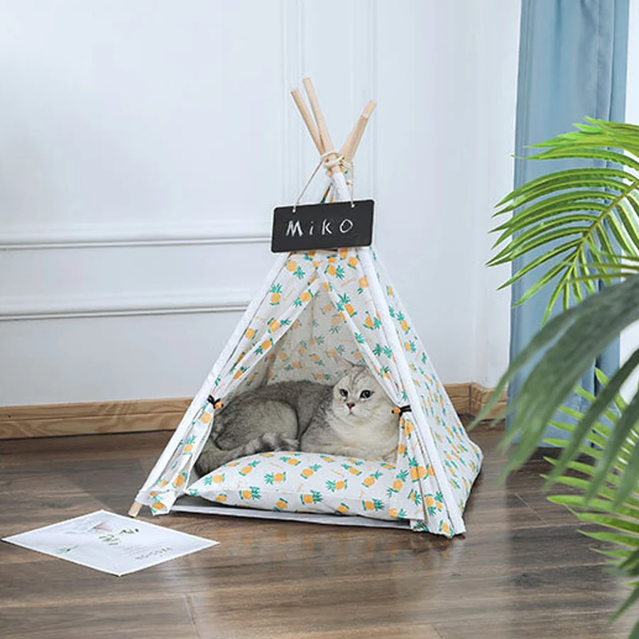 Pet Tent House teepee Cat Bed Portable Teepee With Thick Cushion And 6 Colors Available For Dog
