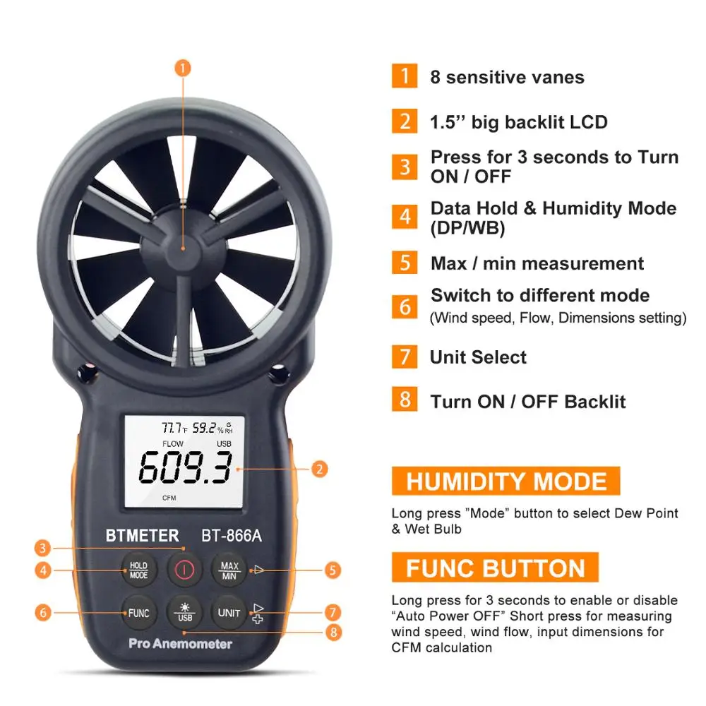 BTMETER Digital Anemometer Hard Travel Case,Safety Zipper Bag for 866 Series Handheld Wind Speed Meter Gauge 