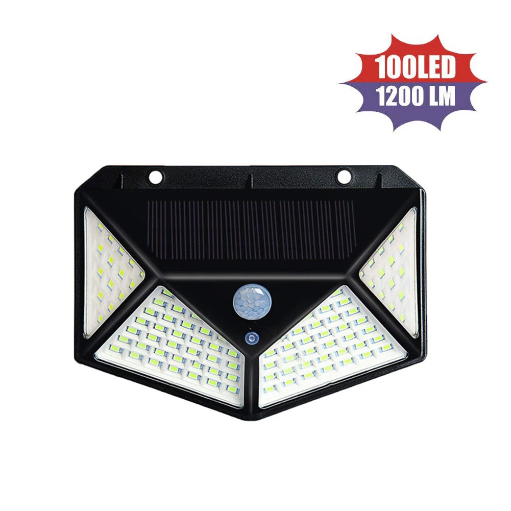 1pcs 100LED солнечный светильник, 3 режима, 270 градусов, PIR датчик движения, настенный светильник, водонепроницаемый, на солнечной энергии, светильник s, уличный, для двора, дорожка, садовые лампы - Испускаемый цвет: 1pcs