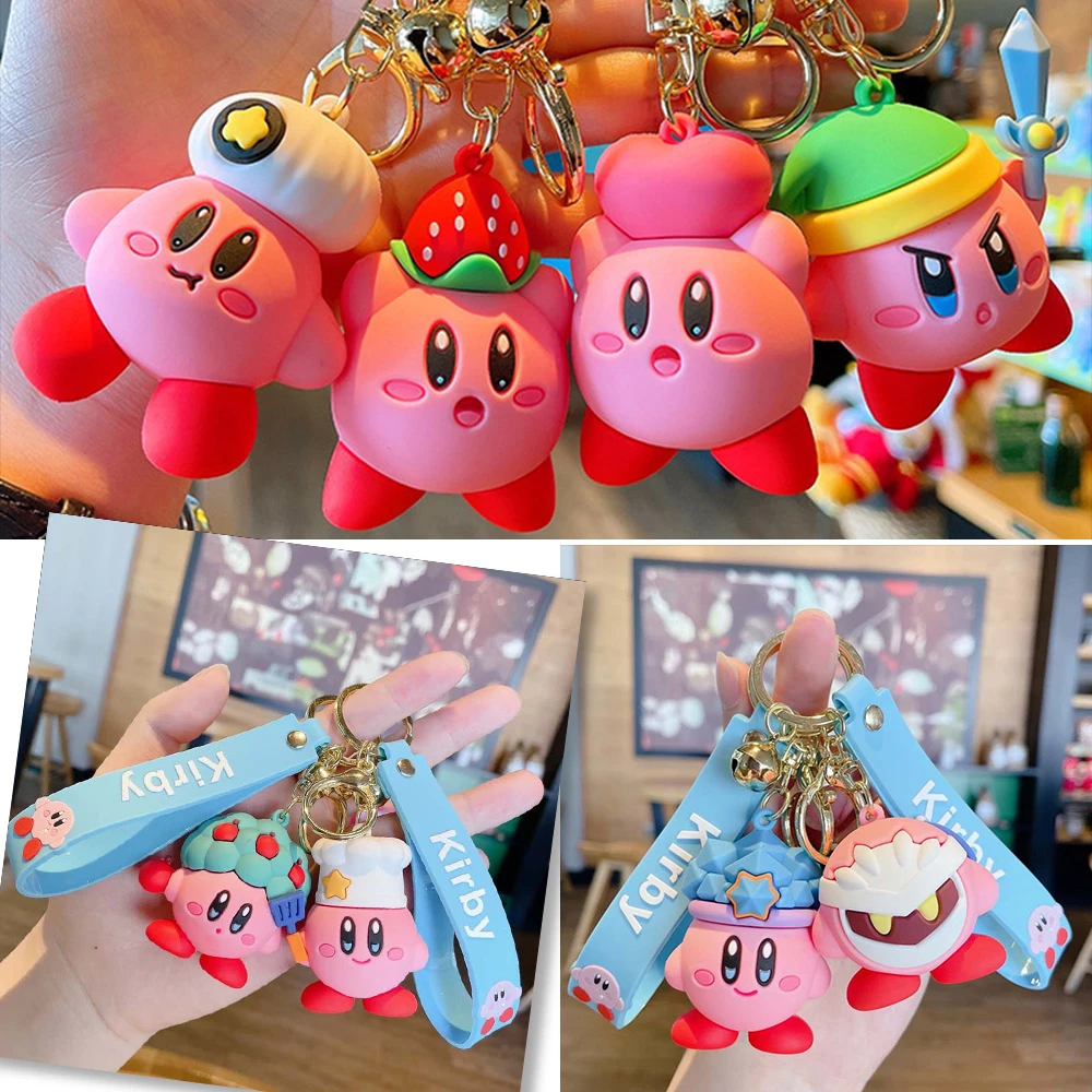 4-5cm Anime Kirby PVC Action Figure Cosplay Chefwith Hat Heart Strawberry Kawaii Mini Model Toys Dolls Kids GIft Keychain Ring batman action figure