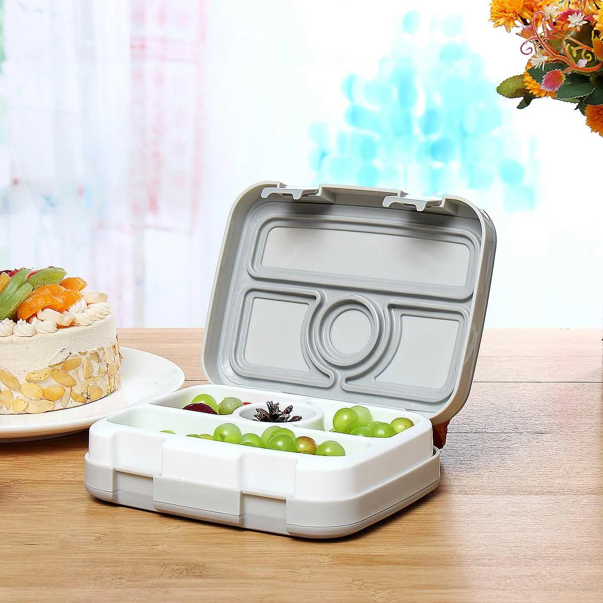 2 Слои печь Bento Коробки для обедов разделены Еда контейнер для хранения пикника Коробки для обедов Пластик синий/серый с ложкой