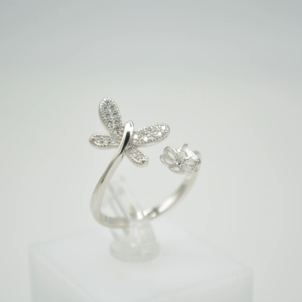 S925 Sterling Silver DIY accessories ring mountings female style micro inlaid butterfly pearl opening ring fittings wholesale