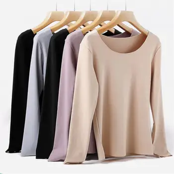 

Women 2020 New Autumn Winter Solid Warm Thermal Underwear Female Sleepwear Slim Camisole Long Sleeve Thermal Underwear Tops E279