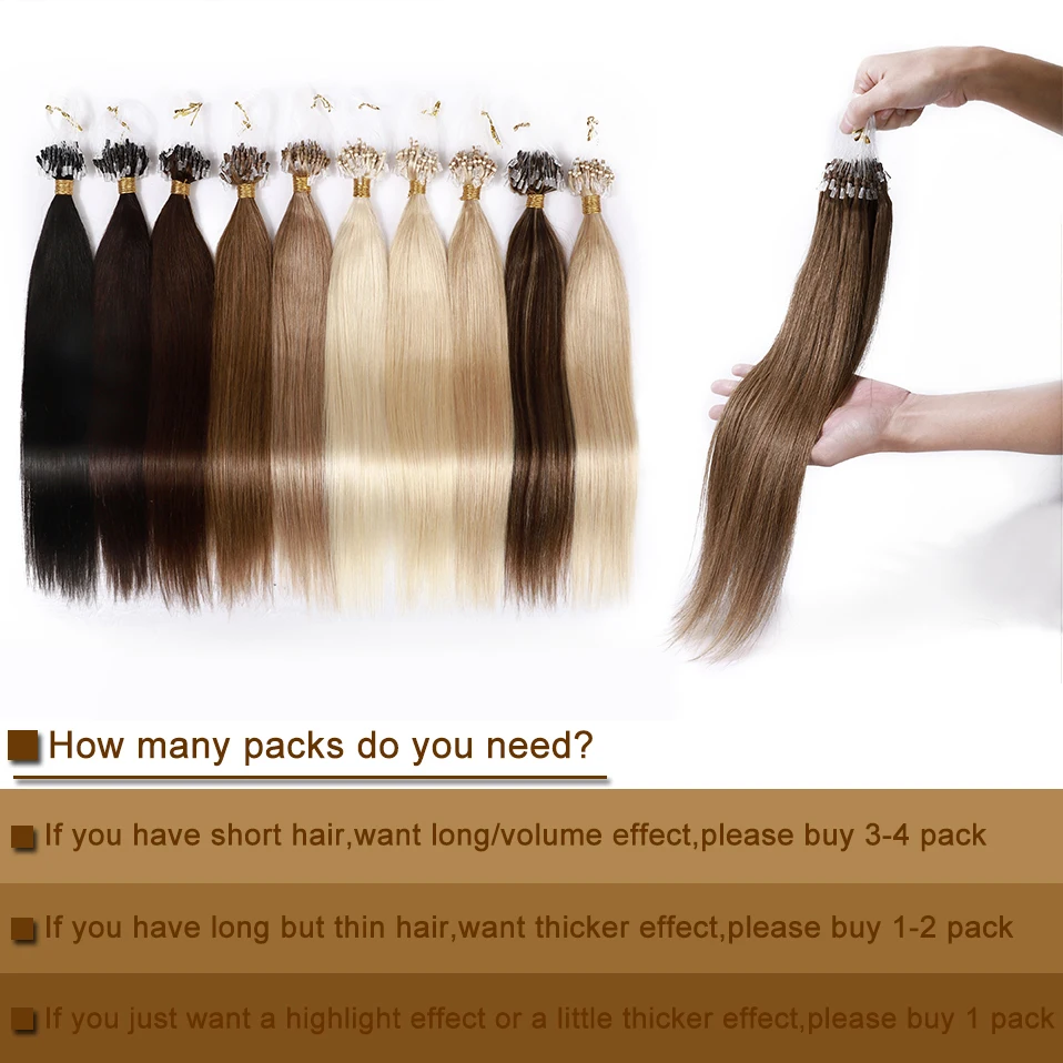 S-noilite 50pcs 1g Micro Loop Human Hair Extension Micro Link Ring Keratin Capsule Straight Natural Hair Bundles Extension
