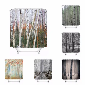 

Bath Curtain For Bathroom Custom Birch Trunk Forest Home Decor Shower Curtain Waterproof Fabric Hooks #180417-01-27