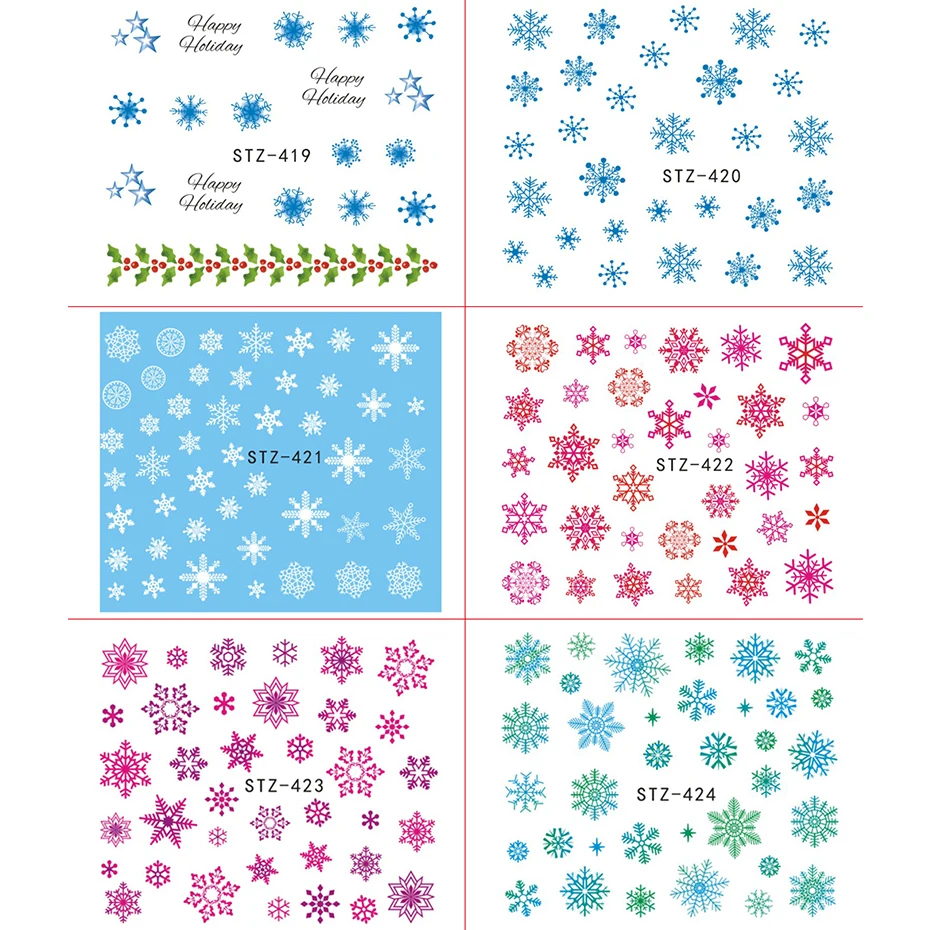 Изысканные рождественские наклейки снежинки для ногтей зимние Снеговики ползунки для ногтевые переводные наклейки для ногтей маникюр CHSTZ419-439-1