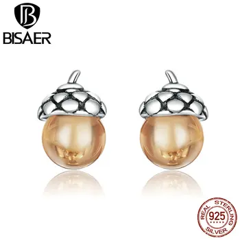 

BISAER 925 Sterling Silver Fashion Shining Acorns Earrings Lovely Fruit Shape Stud Earrings for Women Fashion Earrings HSE935