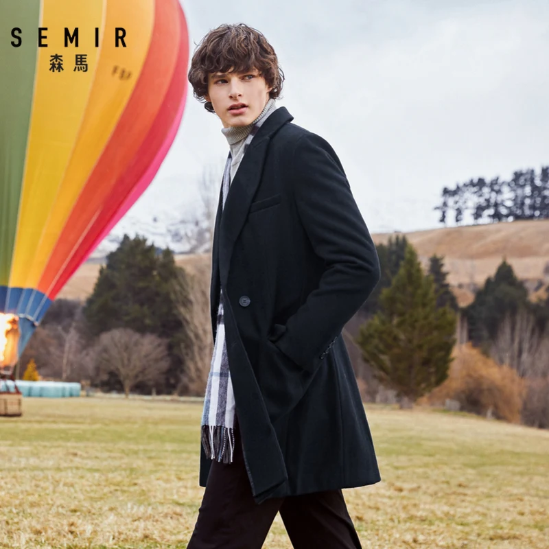 Semir шерстяное пальто мужской Тренч зимнее модное длинное шерстяное пальто мужской корейской версии черное двубортное пальто